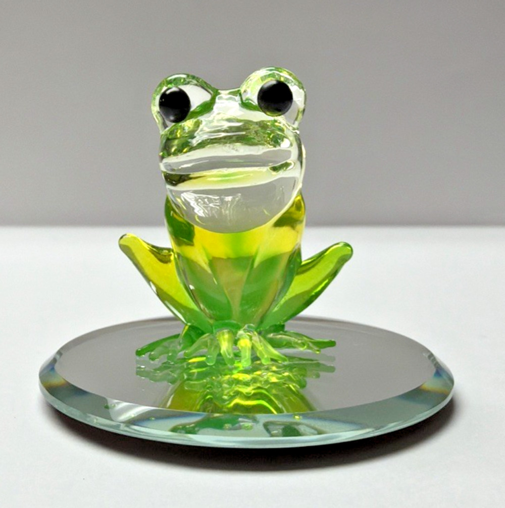 Vintage Glass Baron Green Frog On Mirror Smiling